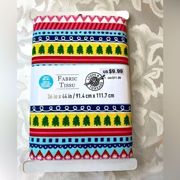 1917 - NWT Loops & Threads fabric tissu 1 yard of cotton fabric Christmas tree - Picture 1 of 7